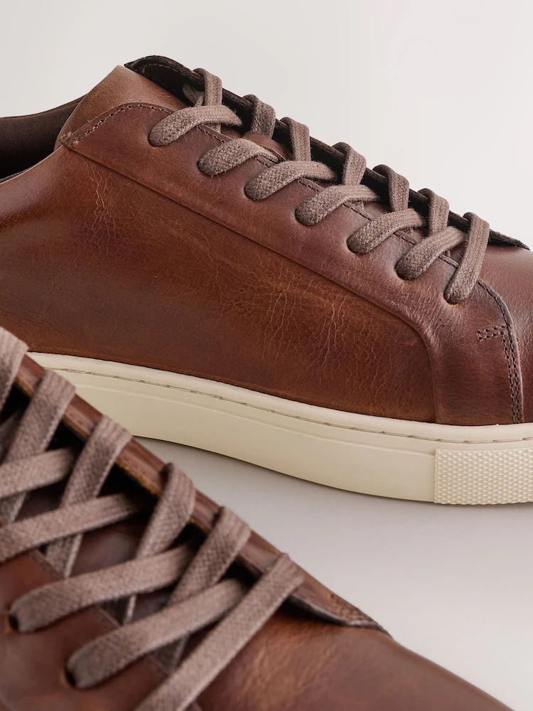 Tan Brown Leather Trainers