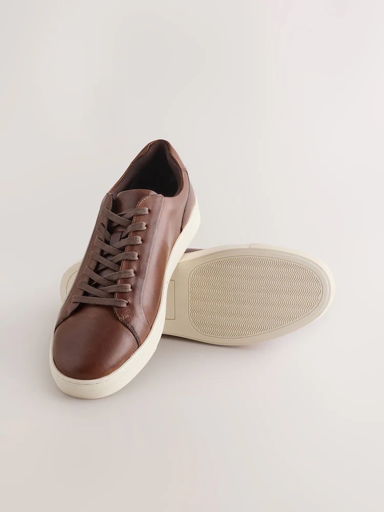 Tan Brown Leather Trainers