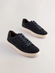 Navy Leather Trainers