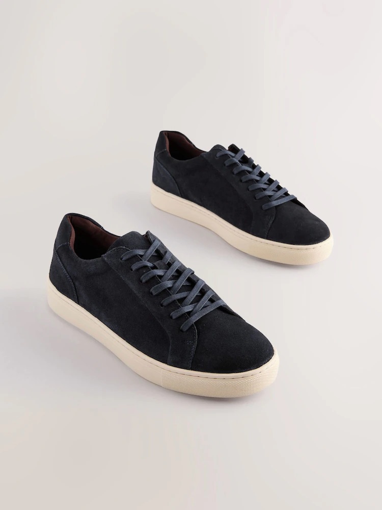 Navy Leather Trainers