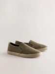 Khaki Green Textured Slip On Espadrilles