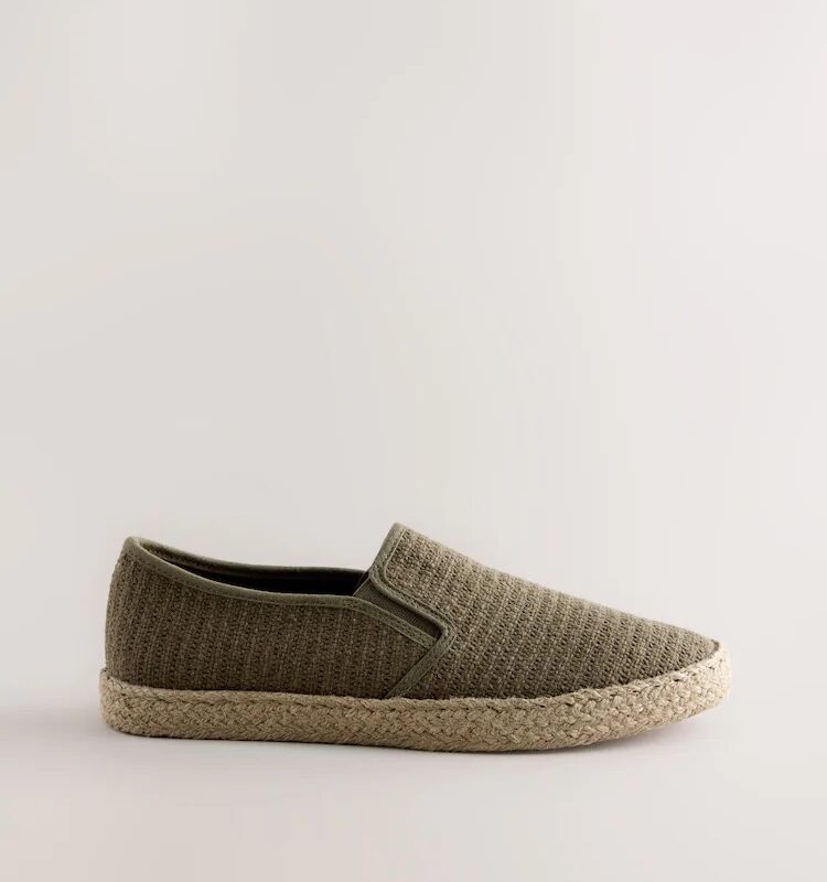 Khaki Green Textured Slip On Espadrilles