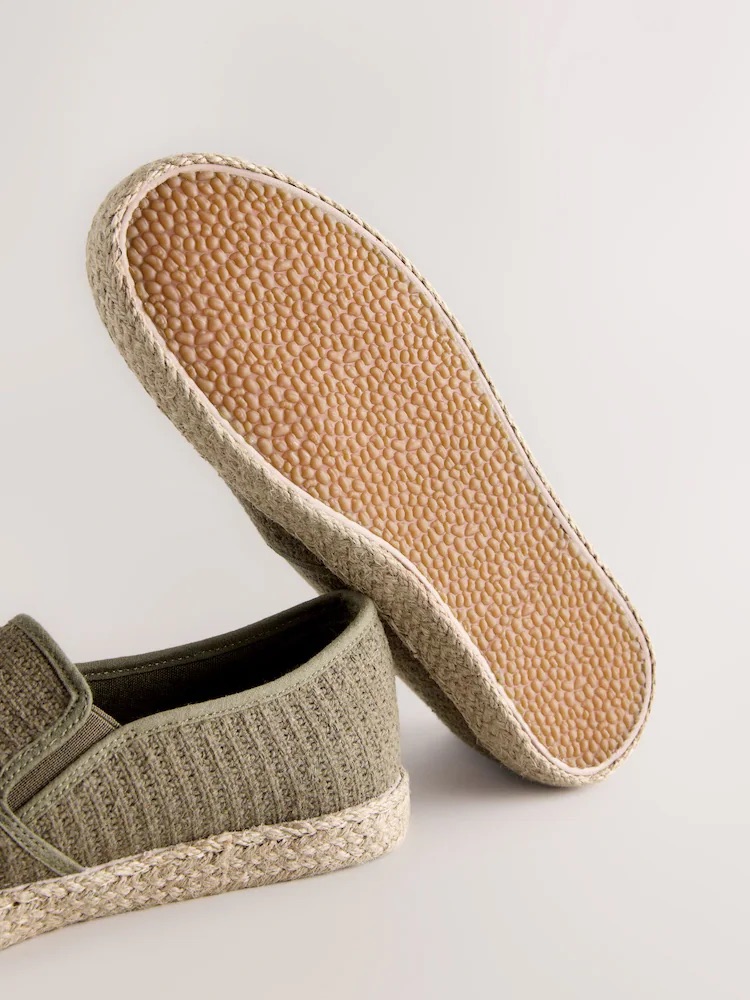 Khaki Green Textured Slip On Espadrilles