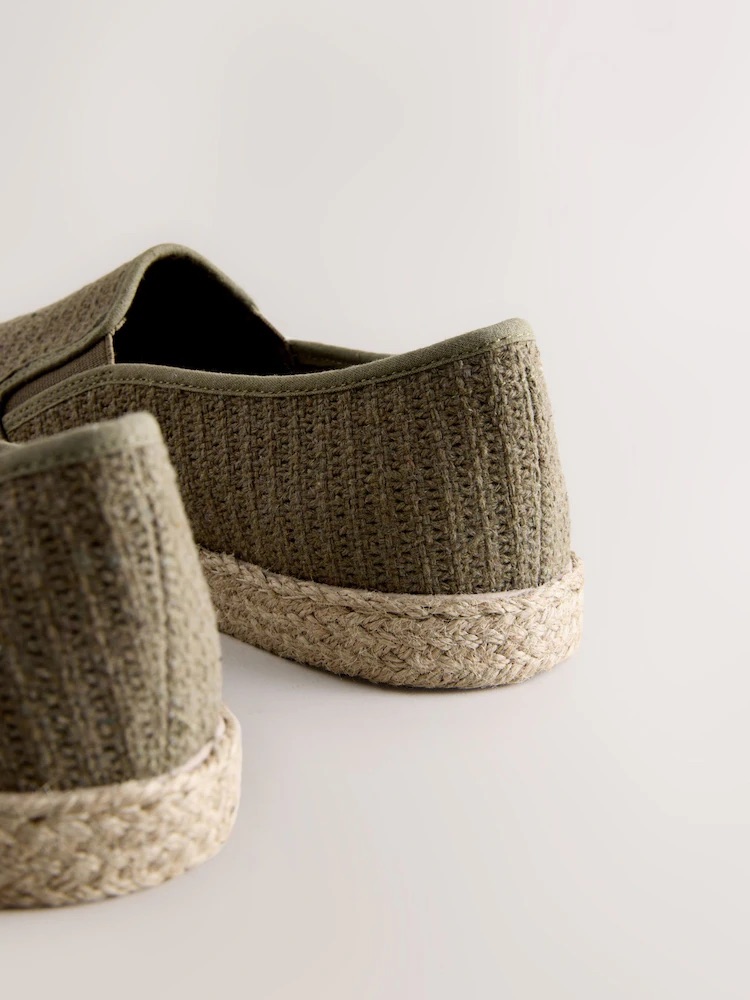 Khaki Green Textured Slip On Espadrilles