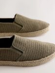 Khaki Green Textured Slip On Espadrilles