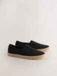 Black Textured Slip On Espadrilles