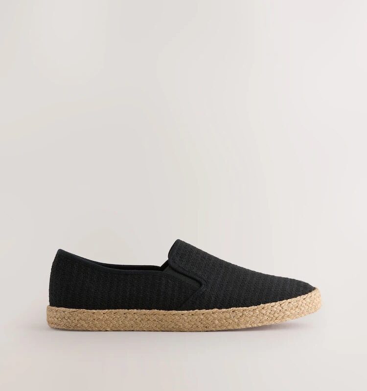Black Textured Slip On Espadrilles