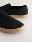 Black Textured Slip On Espadrilles