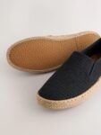 Black Textured Slip On Espadrilles